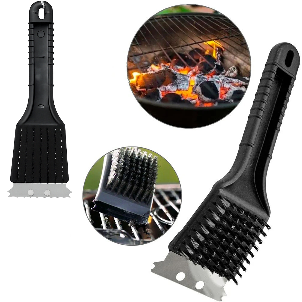 ESCOVA DE ACO PARA GRELHA CHURRASQUEIRA COM RASPADOR CABO PLASTICO NEX COOK 21,5X5,5CM