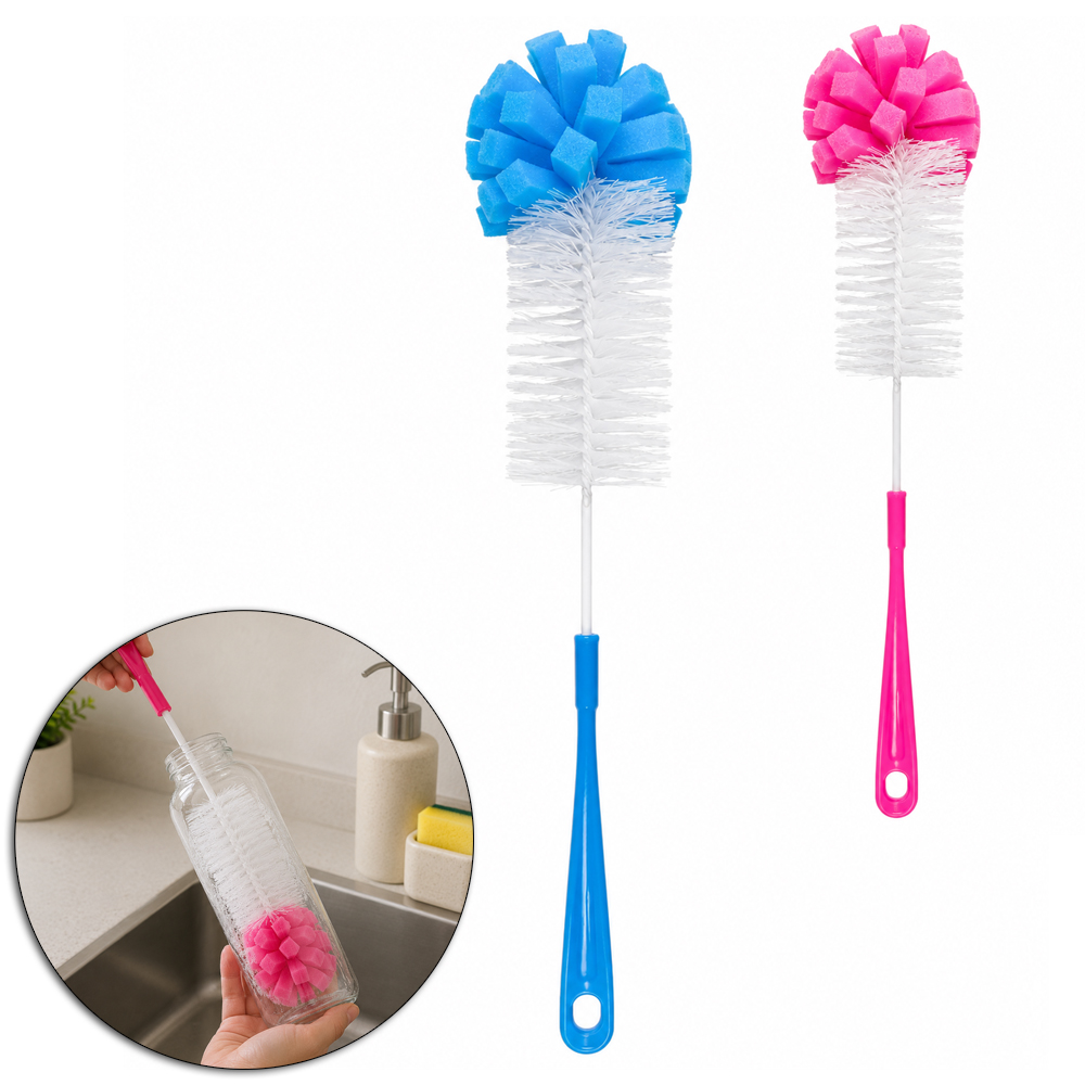 ESCOVA LAVA MAMADEIRA / GARRAFA DE NYLON COM ESPONJA / BUCHA E CABO PLASTICO 32X6,5CM