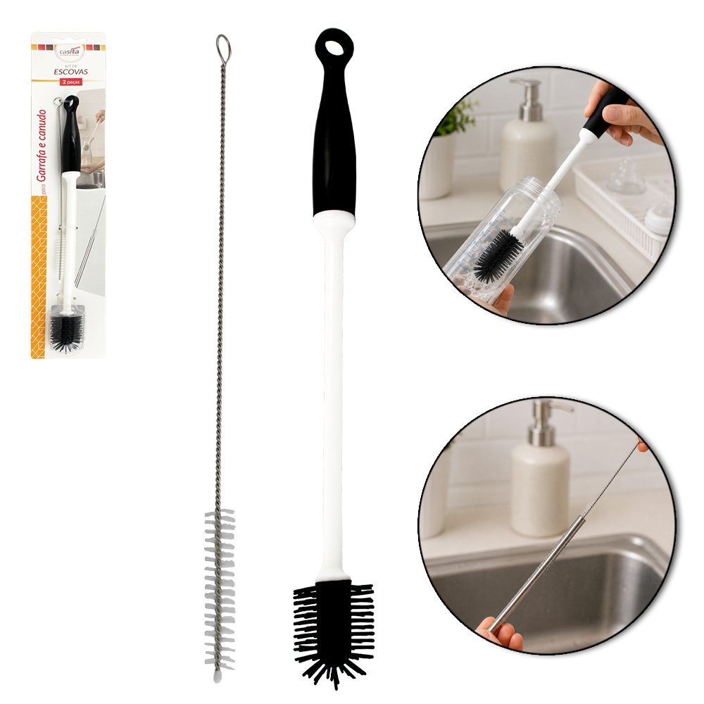 KIT DE ESCOVAS LAVA MAMADEIRA / GARRAFA DE SILICONE CABO PLASTICO + ( ESCOVA ) HIGIENICA PARA CANUDO
