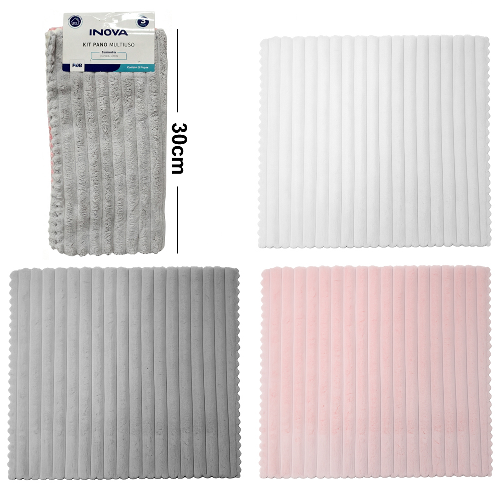 PANO DE LIMPEZA DE POLIESTER MULTIUSO INOVA COM 3 PECAS 30X30CM