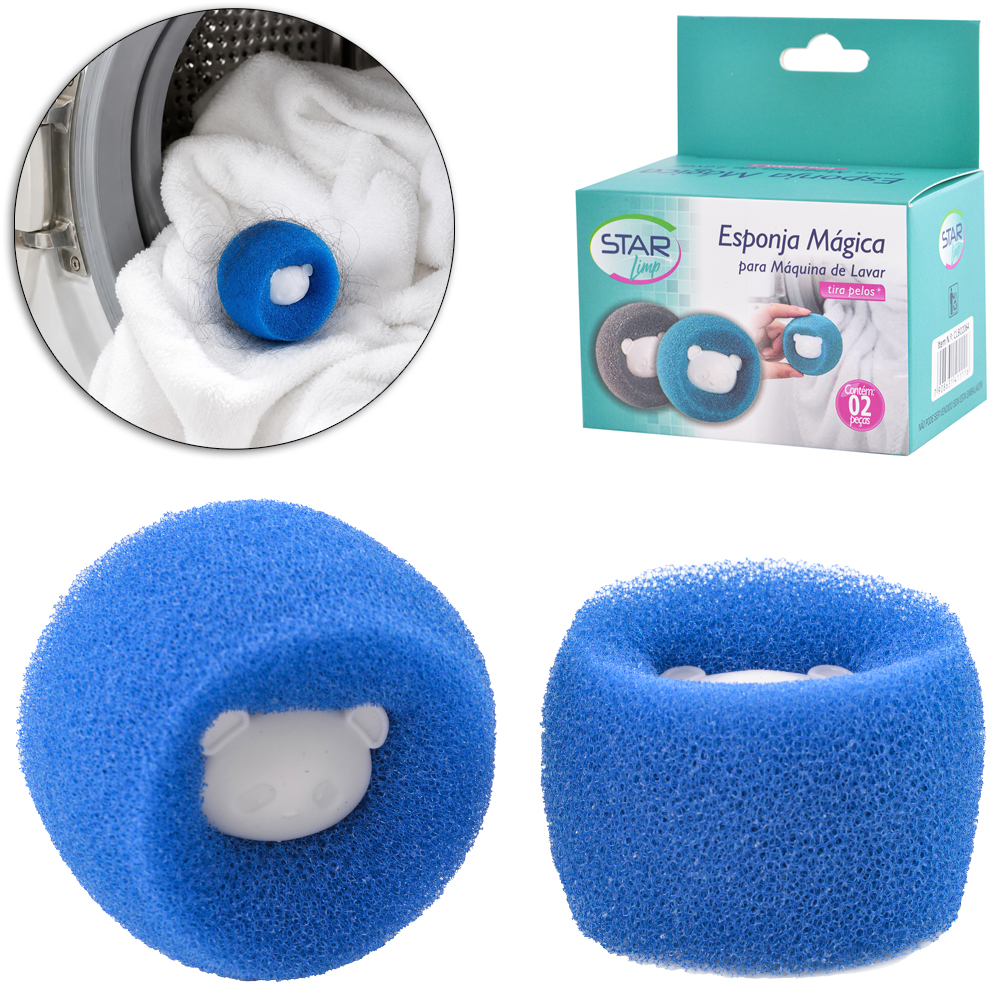 ESPONJA MAGICA TIRA PELOS PARA MAQUINA DE LAVAR STAR LIMP COM 2 PECAS 6X4,5CM 