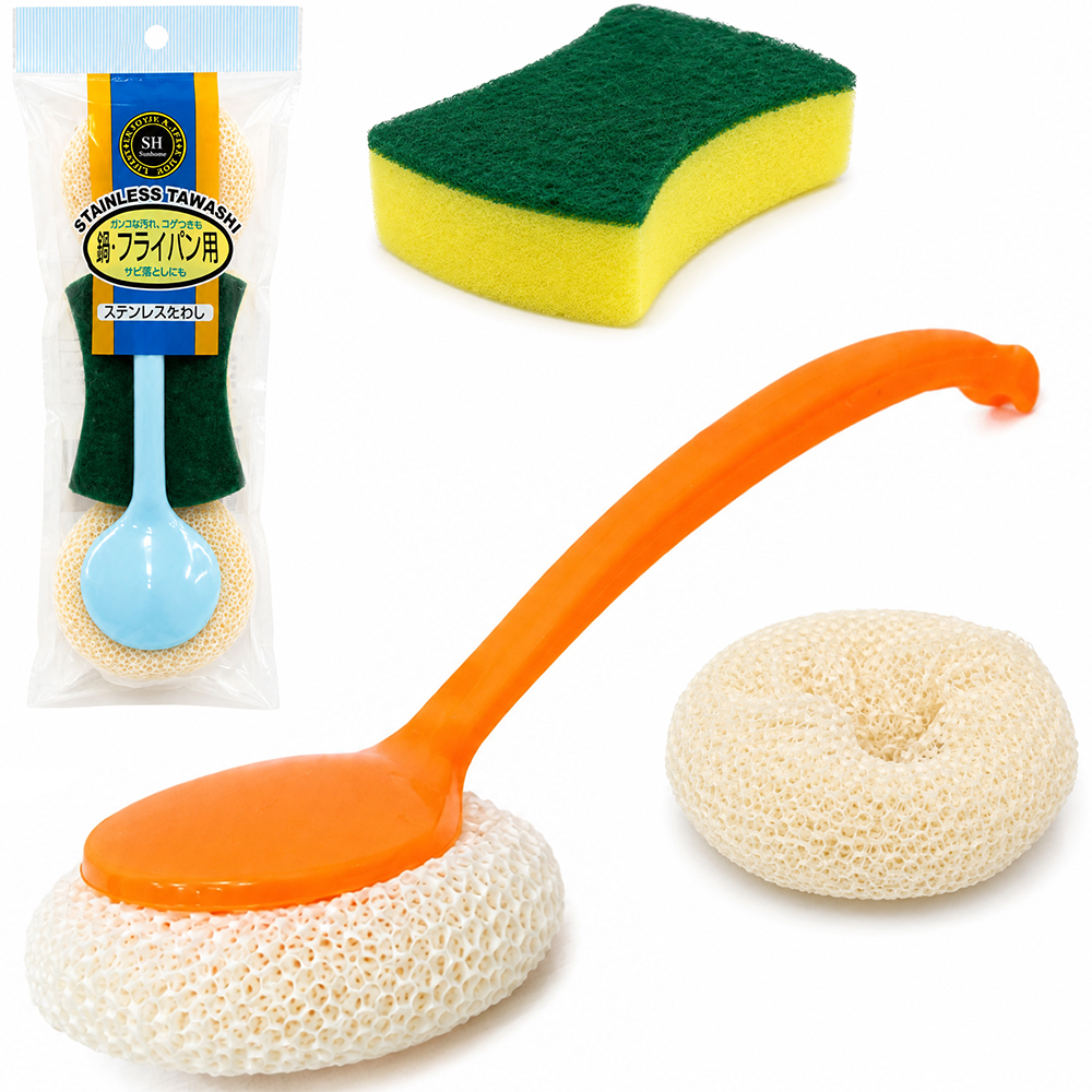 ESPONJA / BUCHA REDONDA PARA LIMPEZA ANTI-RISCO MULTIUSO CABO PLASTICO + REFIL 22X8CM DE Ø