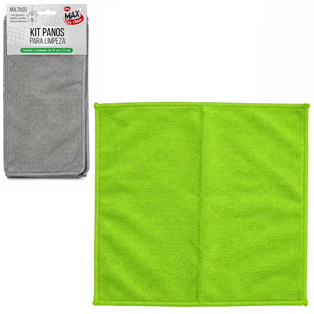 PANO DE LIMPEZA DE POLIESTER MULTIUSO MAX CLEAN COM 2 PECAS 32X32CM