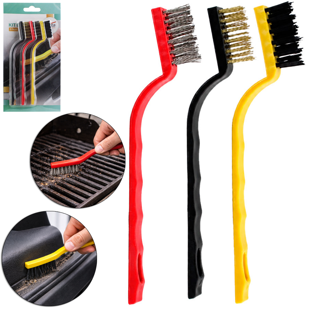 ESCOVA DE ACO / NYLON CABO PLASTICO COM 3 PECAS 