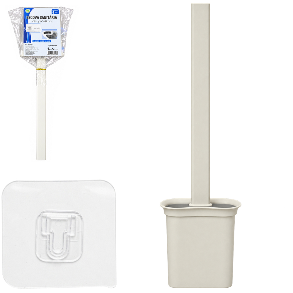 ESCOVA SANITARIA DE SILICONE COM SUPORTE DE PLASTICO OVAL DE PAREDE + AUTOADESIVO 36,5X8X2,5CM