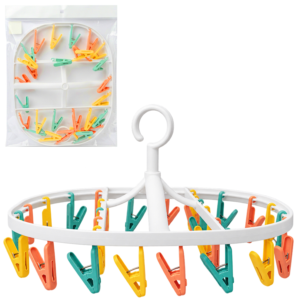 VARAL DE PENDURAR DE PLASTICO OVAL FIXO COM 28 PRENDEDORES 41,5X33,8X10,5CM