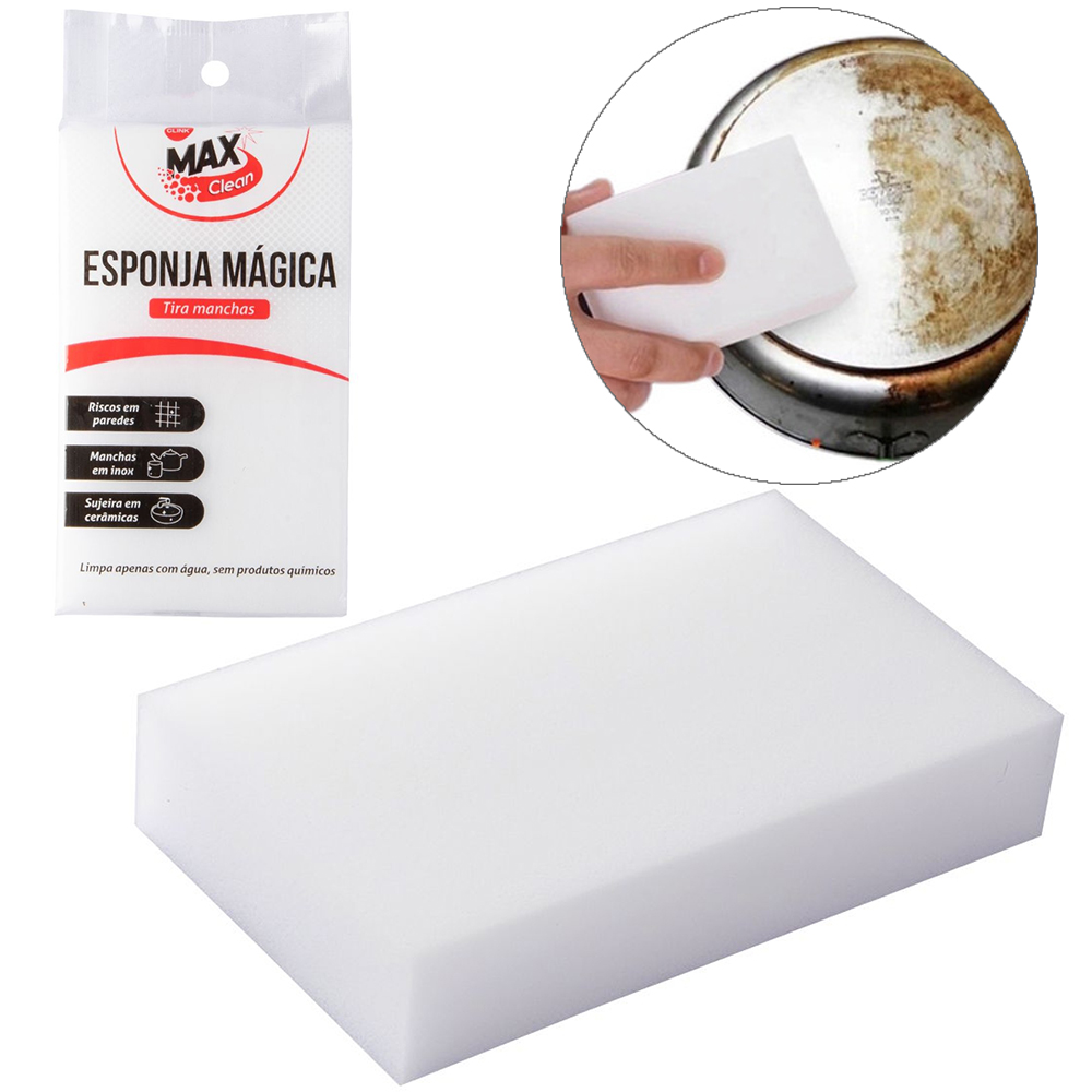 ESPONJA / BUCHA MAGICA DE ESPUMA PARA MANCHAS DIFICEIS MAX CLEAN 10X6X2CM 