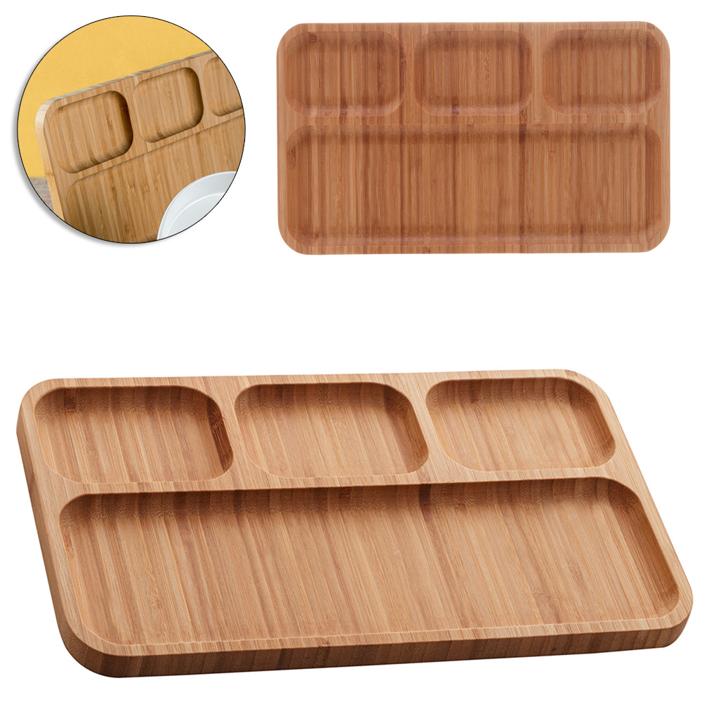 BANDEJA PETISQUEIRA DE BAMBU RETANGULAR COM 4 DIVISORIAS 33X19,5CM