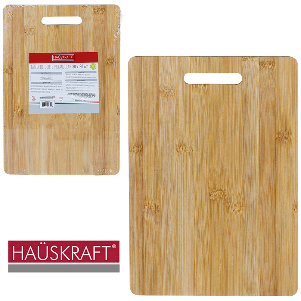 TABUA DE CORTE DE MADEIRA / BAMBU MULTIUSO RETANGULAR HAUSKRAFT 30X20CM