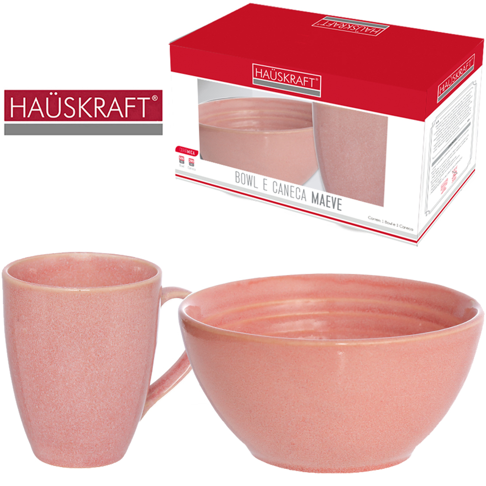 CANECA + TIGELA CUMBUCA BOWL DE PORCELANA MAEVE ROSA HAUSKRAFT 280/500ML