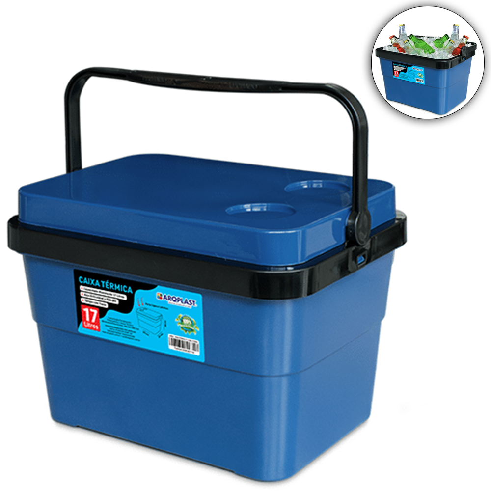 CAIXA TERMICA DE PLASTICO AZUL 17L 39,5X29,1X28CM