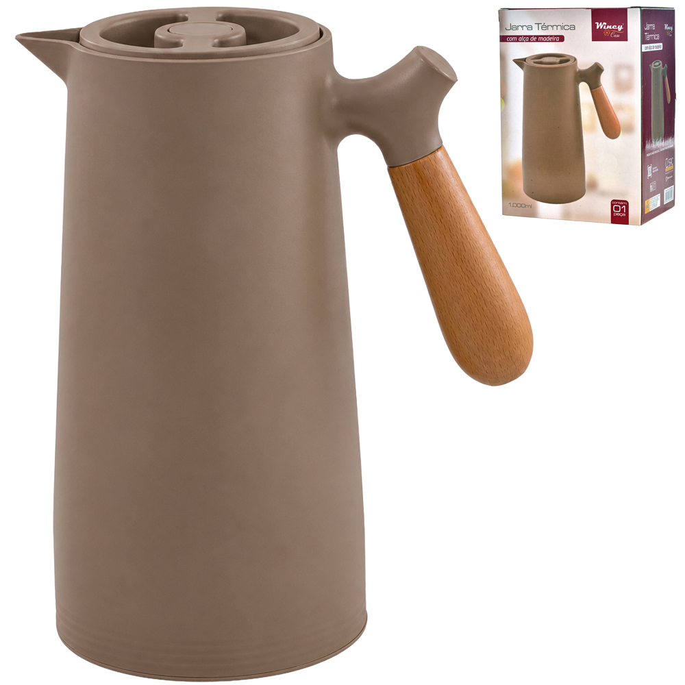 GARRAFA ( JARRA ) TERMICA COM AMPOLA DE VIDRO + CABO MADEIRA 1L