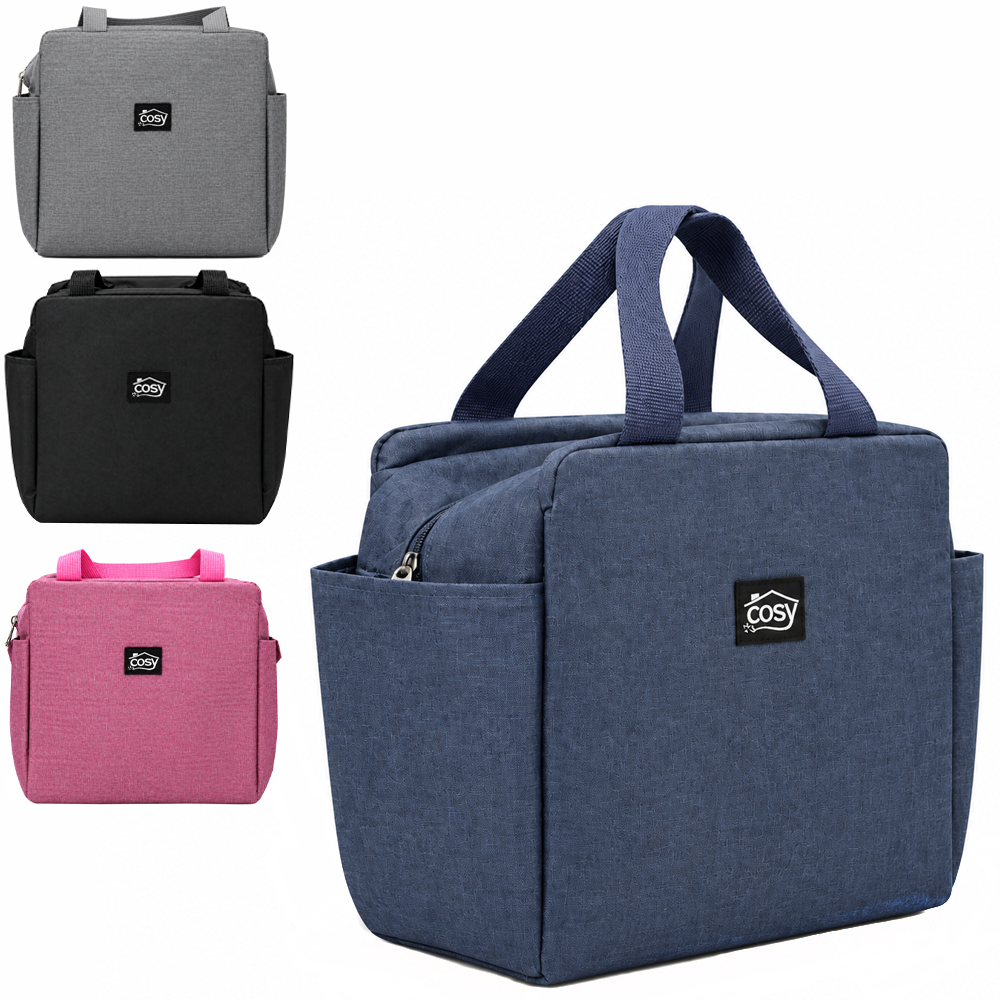 BOLSA TERMICA RETANGULAR COM 2 BOLSOS LATERAIS 24X16X19CM