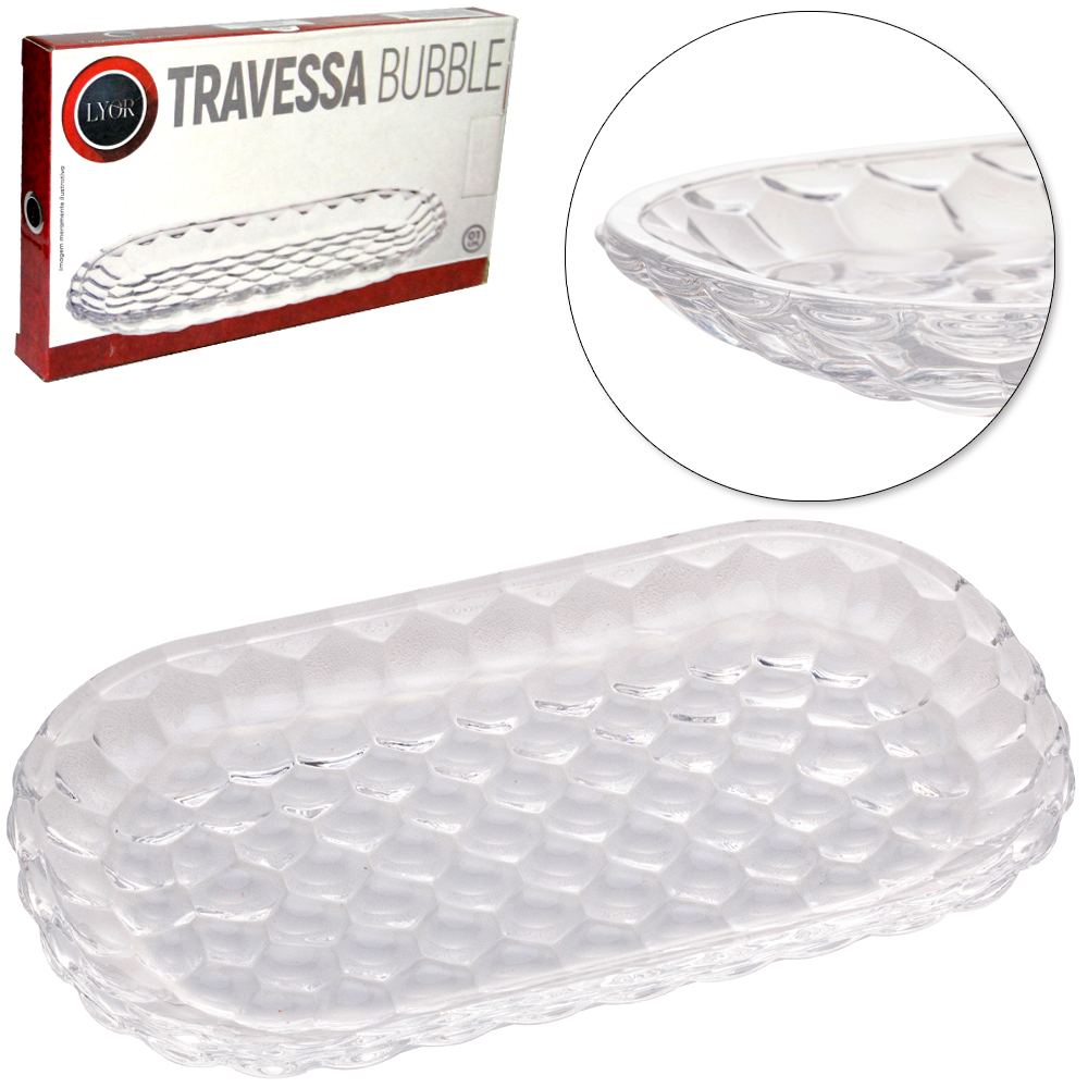 TRAVESSA DE VIDRO OVAL BUBBLE 21X12CM NA CAIXA