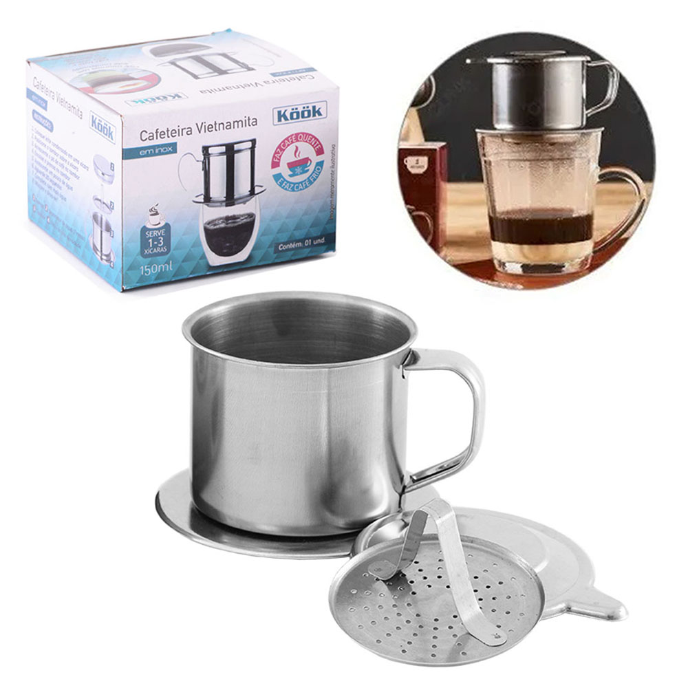 CAFETEIRA VIETNAMITA DE INOX PARA 1-3 XICARAS 130ML 6,5X8CM DE Ø NA CAIXA