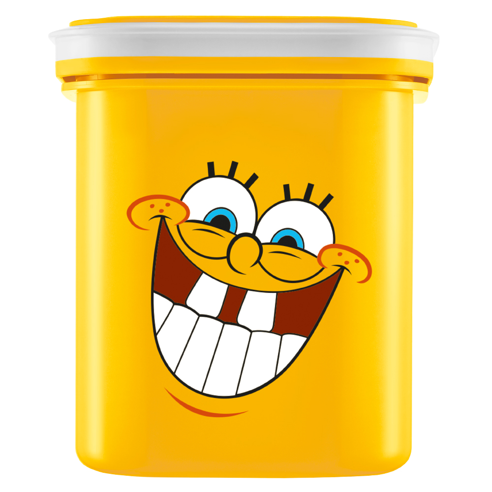 ORGANIZADOR DE PLASTICO QUADRADO AMARELO BOB ESPONJA COM TAMPA 500ML