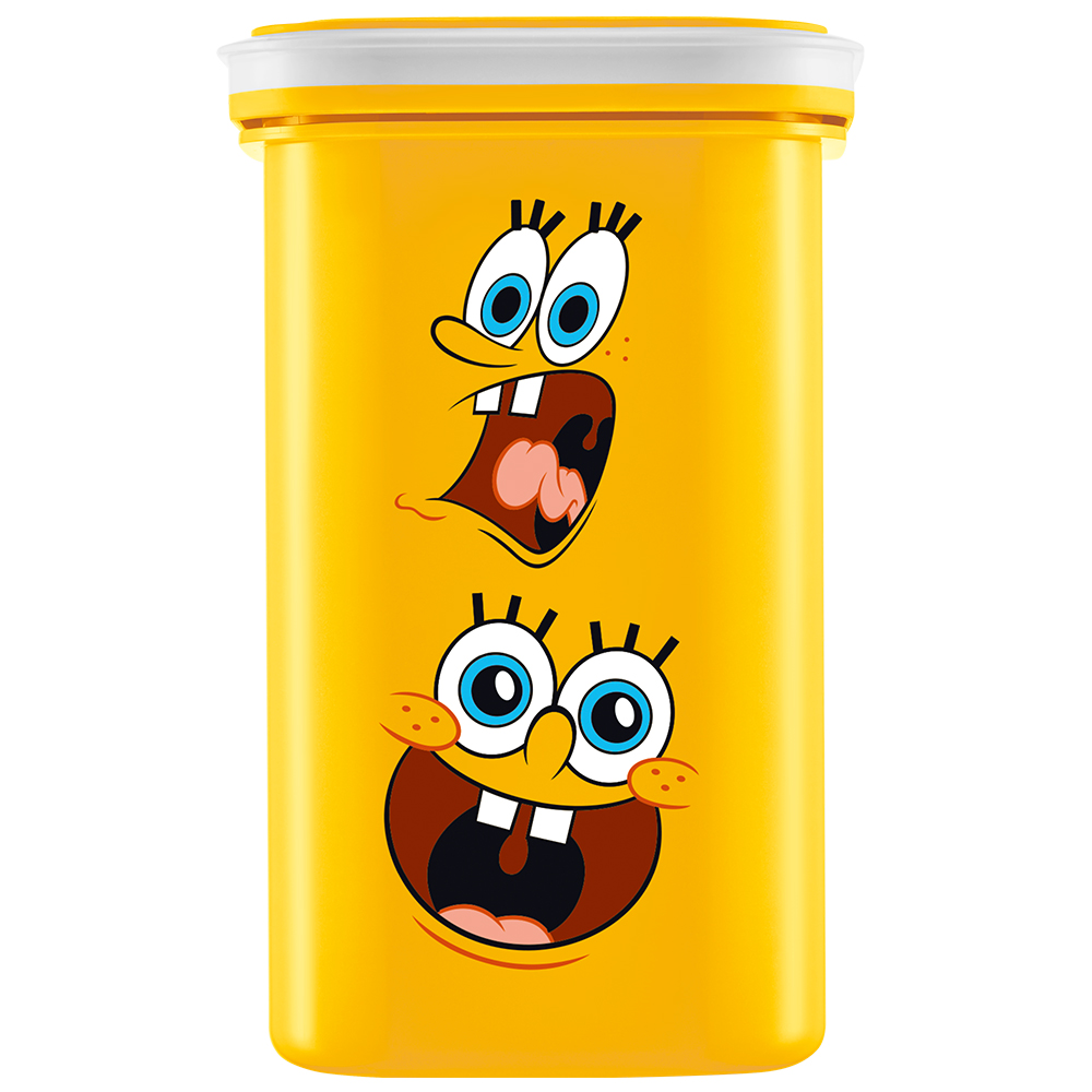 ORGANIZADOR DE PLASTICO QUADRADO AMARELO BOB ESPONJA COM TAMPA 750ML