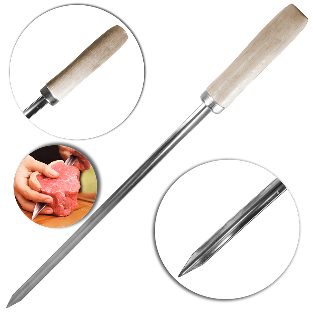 MINI ESPETO SIMPLES PARA CHURRASCO CABO MADEIRA 42CM