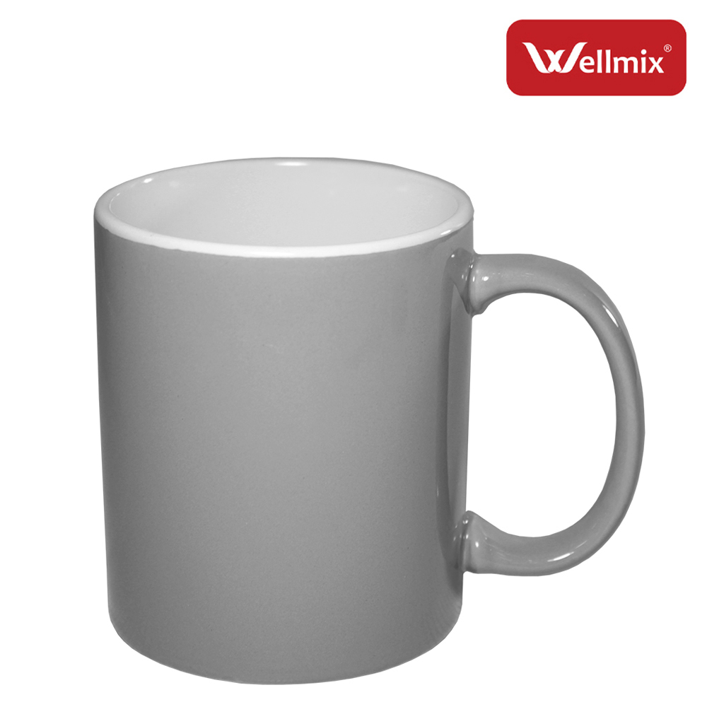 CANECA DE PORCELANA IRIS CINZA E INTERIOR BRANCO 300ML