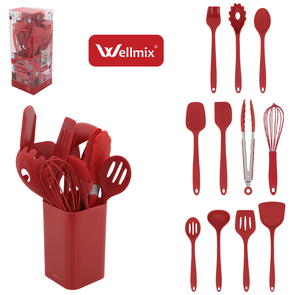 KIT UTENSILIOS 4 ESPATULA / 2 COLHER / 2 PEGADOR / CONCHA / PINCEL / BATEDOR CLARA SILICONE + ESCORREDOR VERMELHO IVORY