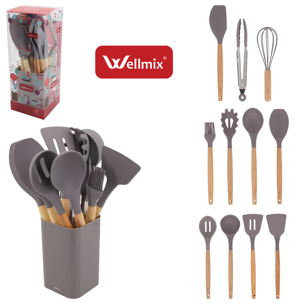 KIT UTENSILIOS 4 ESPATULA / 2 COLHER / 2 PEGADOR / CONCHA / PINCEL / BATEDOR CLARA SILICONE+ESCORREDOR FENDI DULCET