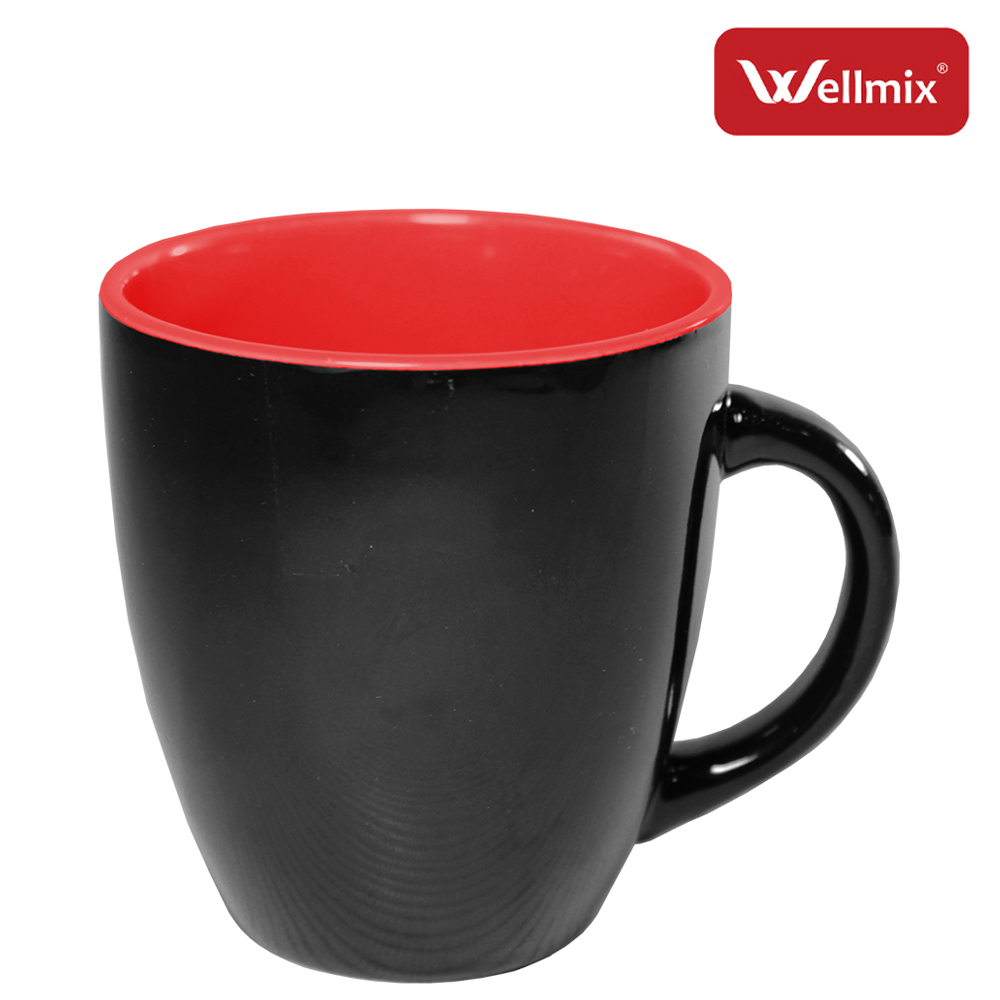 CANECA DE PORCELANA ORCHID PRETA E INTERIOR VERMELHO 310ML