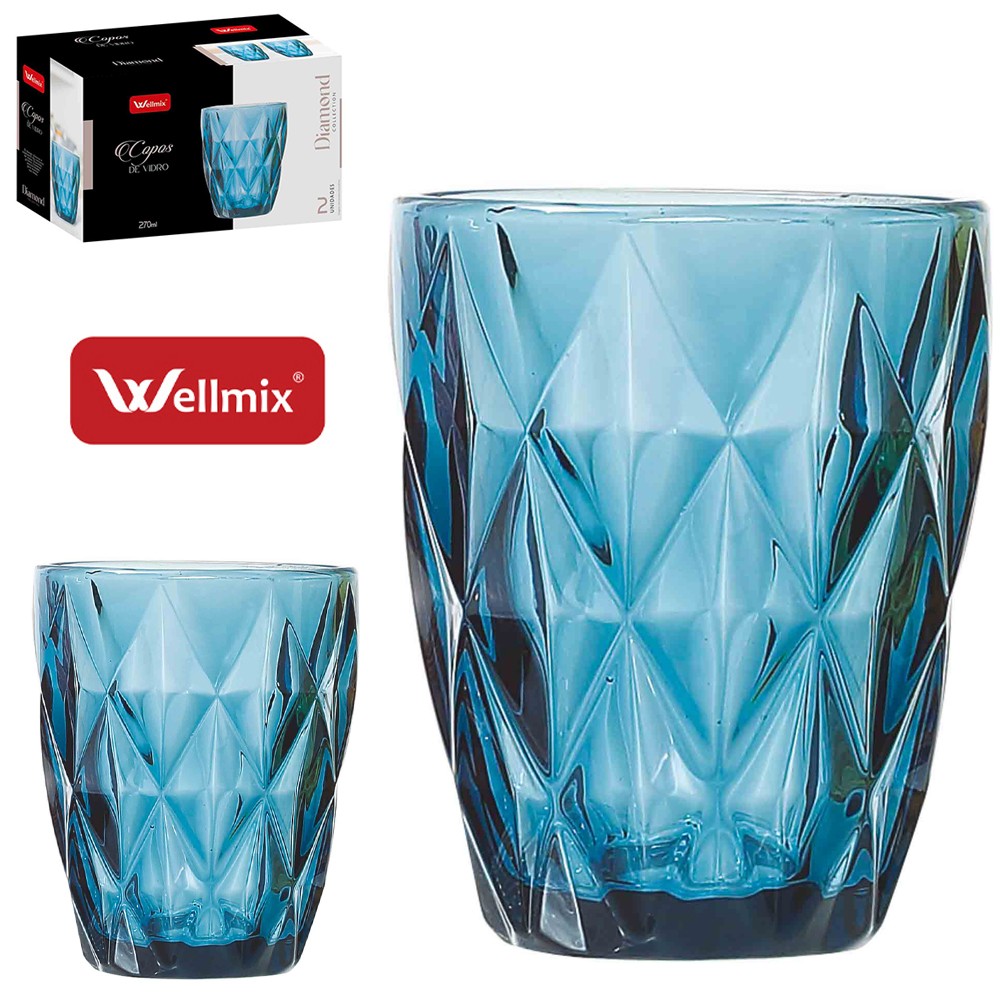 JOGO DE COPO DE VIDRO DIAMOND COLLECTION AZUL COM 2 PECAS 270ML