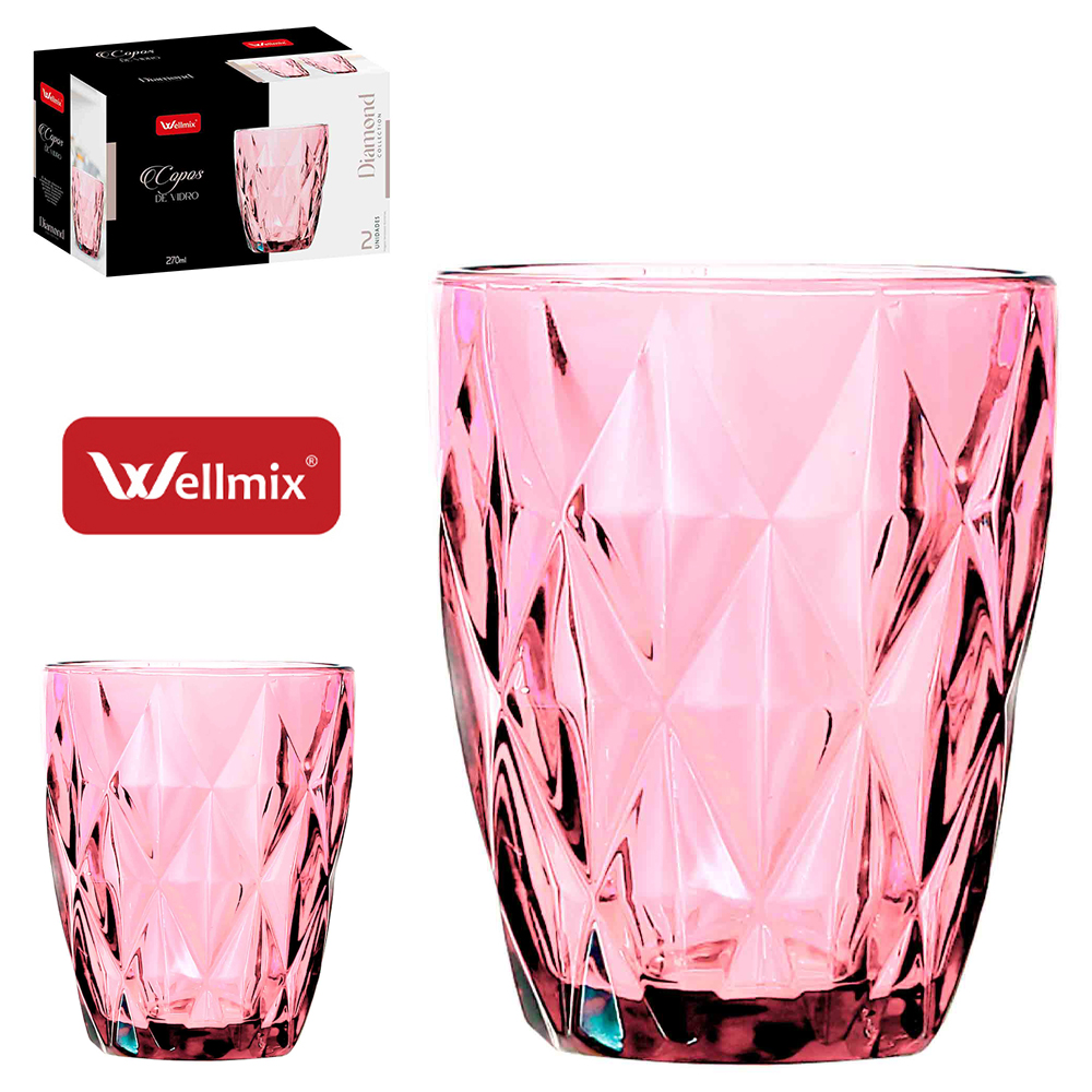 JOGO DE COPO DE VIDRO DIAMOND COLLECTION ROSA COM 2 PECAS 270ML