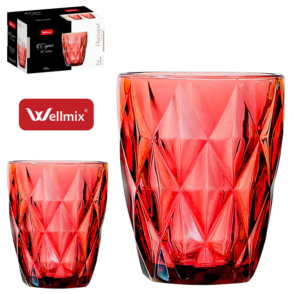 JOGO DE COPO DE VIDRO DIAMOND COLLECTION CORAL VERMELHO COM 2 PECAS 270ML