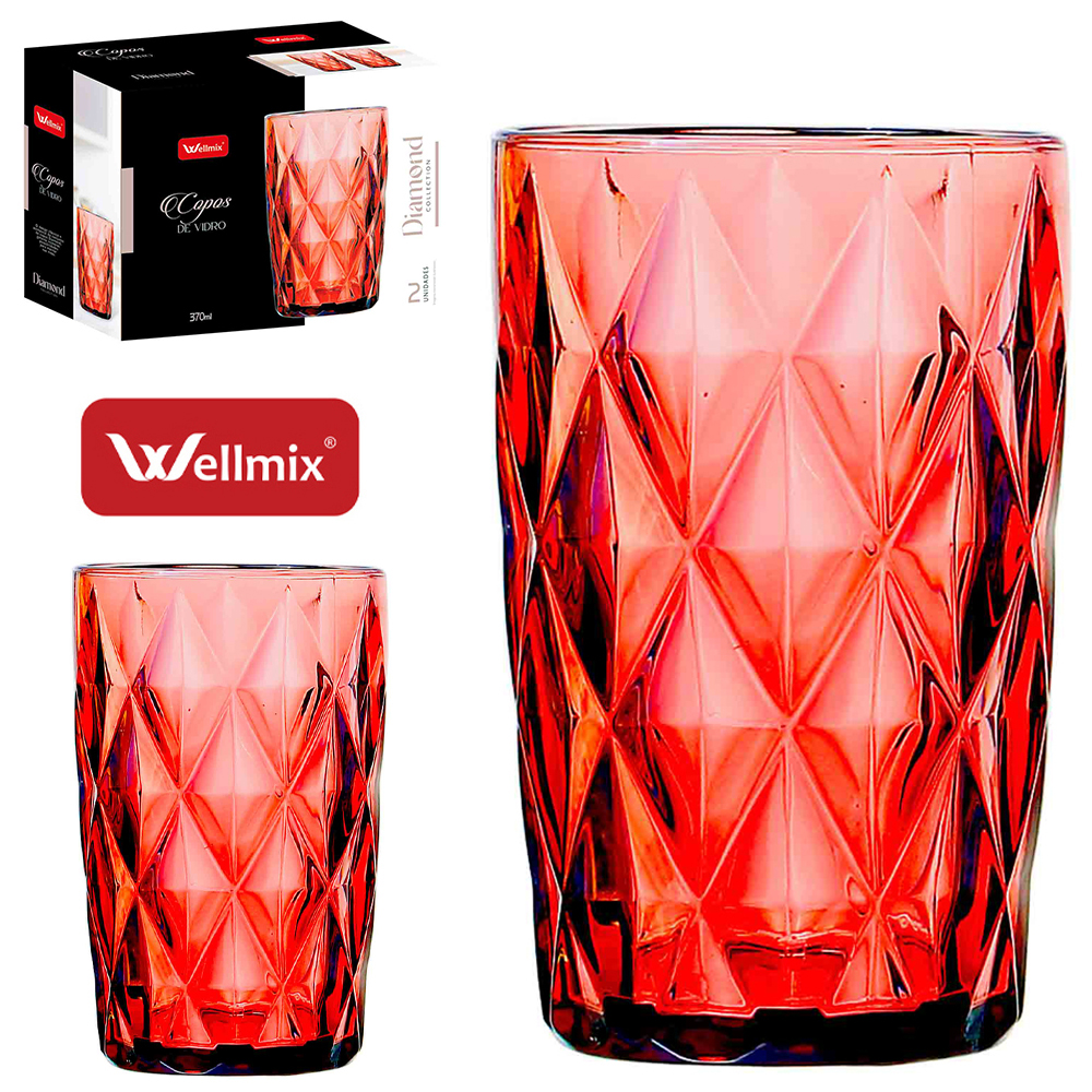 JOGO DE COPO DE VIDRO DIAMOND COLLECTION CORAL VERMELHO COM 2 PECAS 370ML