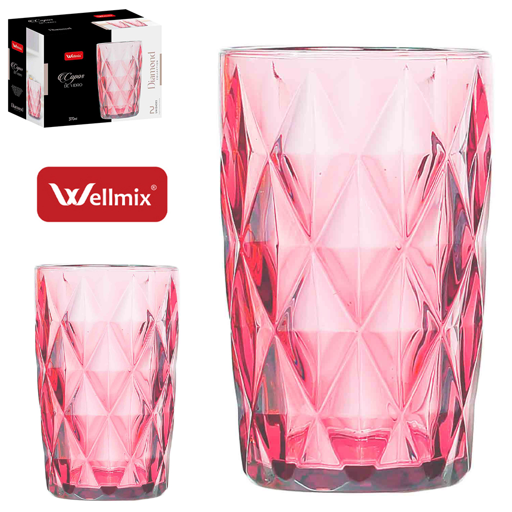 JOGO DE COPO DE VIDRO DIAMOND COLLECTION ROSA COM 2 PECAS 370ML