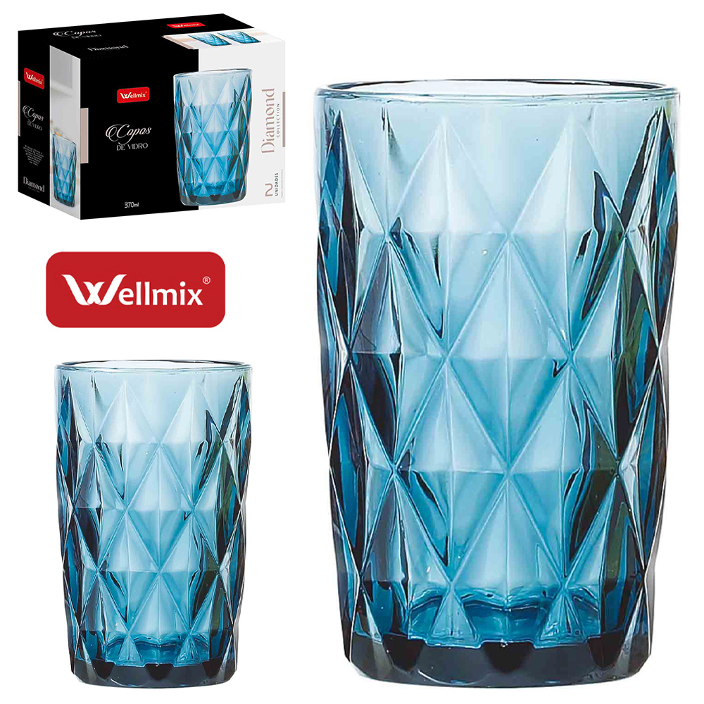 JOGO DE COPO DE VIDRO DIAMOND COLLECTION AZUL COM 2 PECAS 370ML