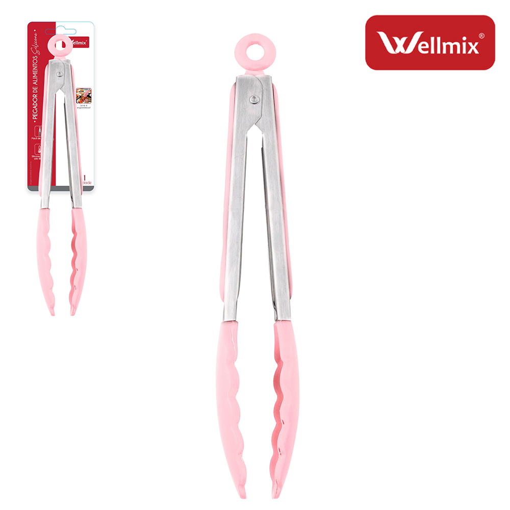 PEGADOR MULTIUSO DE SILICONE E INOX ROSA COM MOLA E TRAVA 26CM