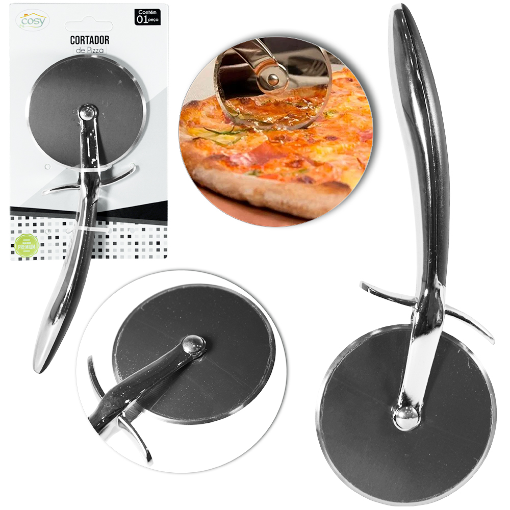 CARRETILHA CORTADOR DE PIZZA LUXO INOX / PLASTICO 18,5X7CM