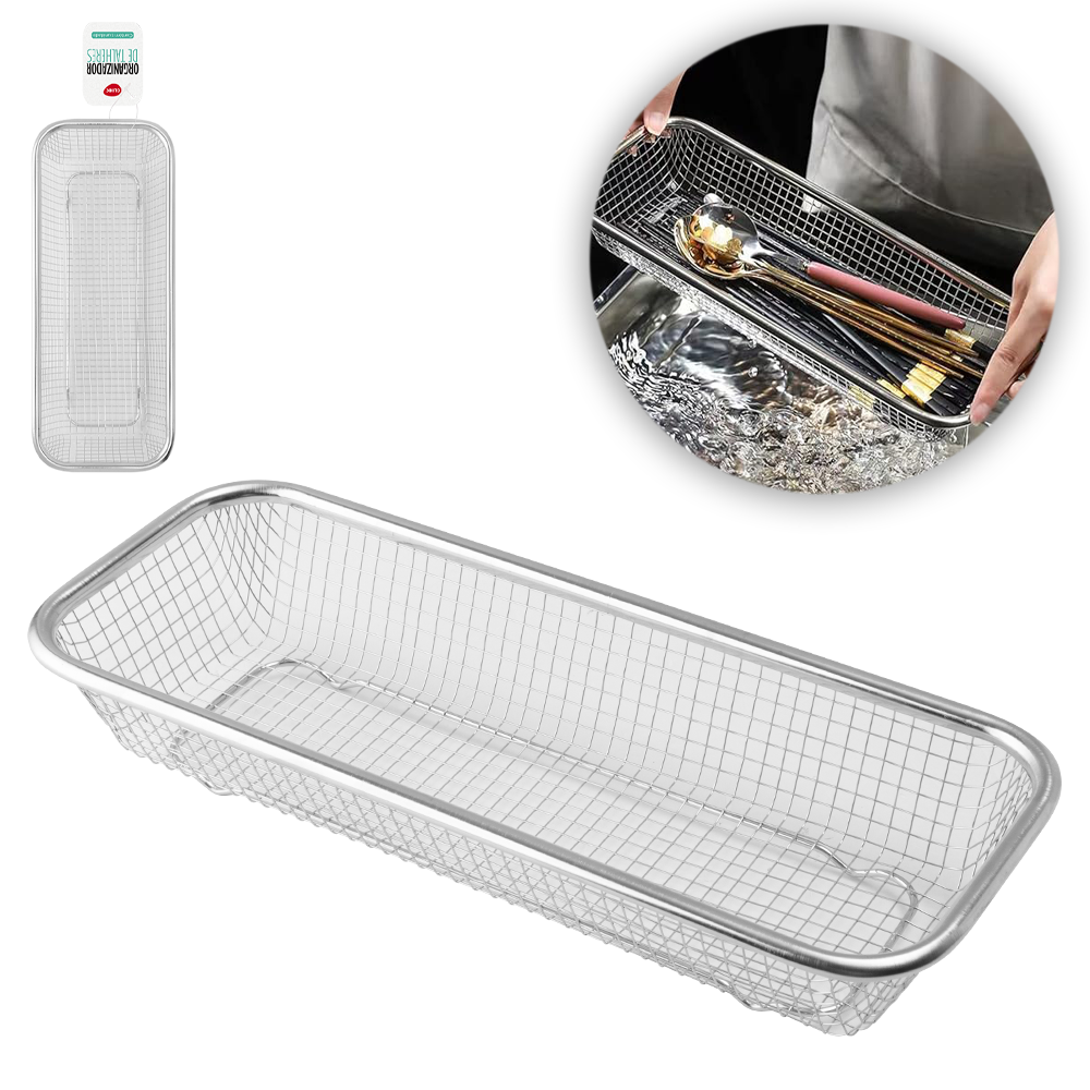 ORGANIZADOR PORTA TALHER/ESCORREDOR DE TALHER/ALIMENTOS DE INOX RETANGULAR 30,8X12,3X5,4CM