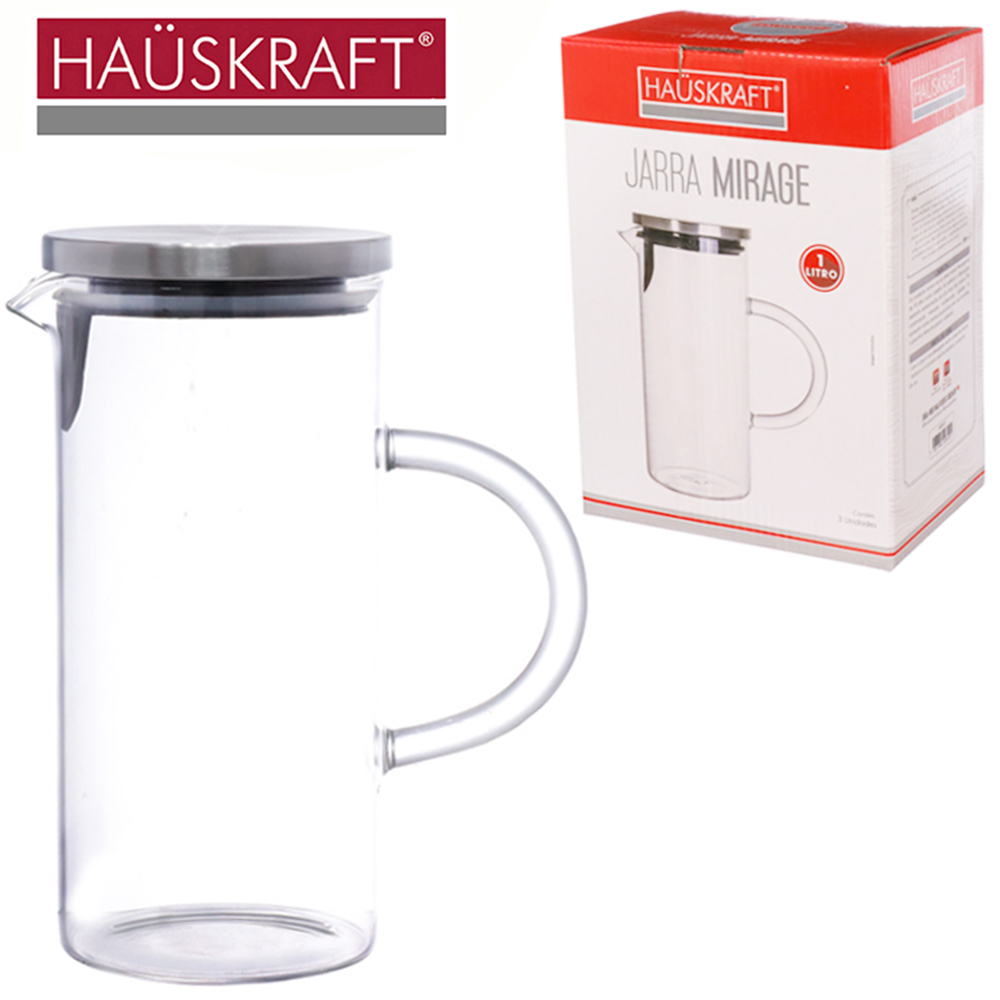 JARRA DE VIDRO MIRAGE COM TAMPA DE INOX HAUSKRAFT 1L