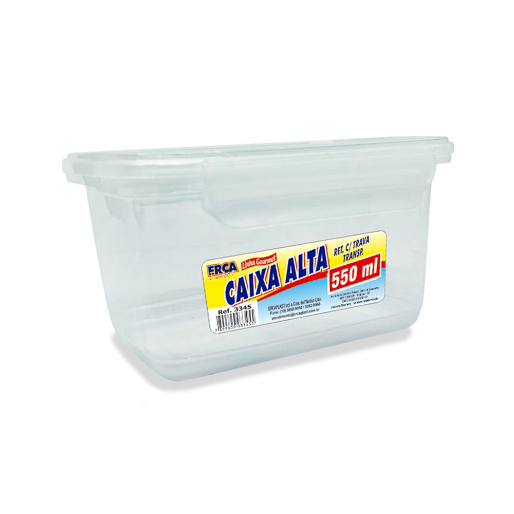 CAIXA ORGANIZADOR CONTAINER DE PLASTICO RETANGULAR ALTA COM TRAVA TRANSPARENTE 550ML