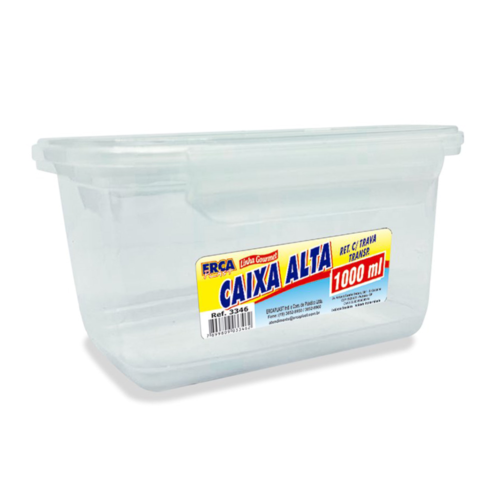 CAIXA ORGANIZADOR CONTAINER DE PLASTICO RETANGULAR ALTA COM TRAVA TRANSPARENTE 1000ML