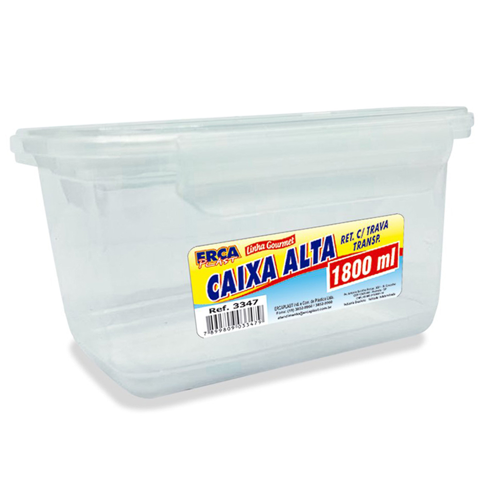 CAIXA ORGANIZADOR CONTAINER DE PLASTICO RETANGULAR ALTA COM TRAVA TRANSPARENTE 1800ML