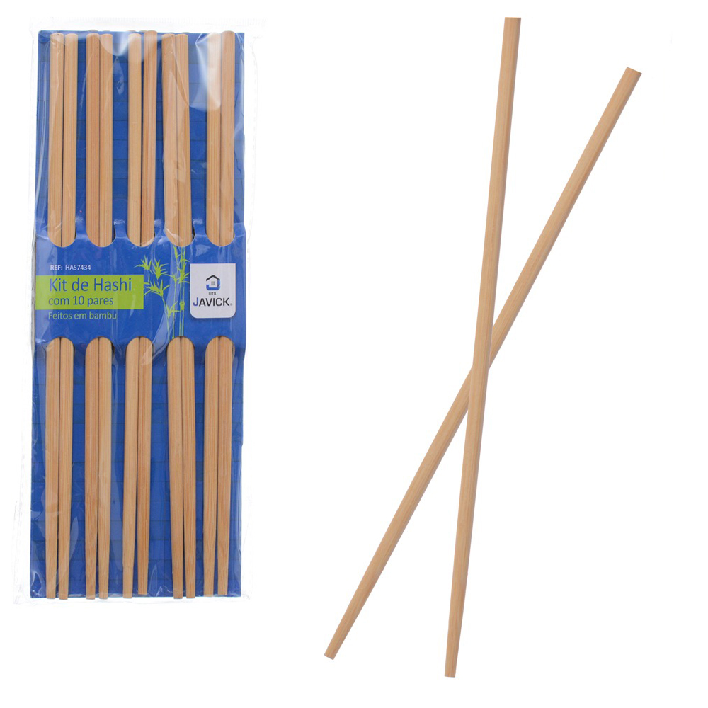 JOGO DE HASHI / PALITO DE BAMBU COM 10 PARES 24CM  