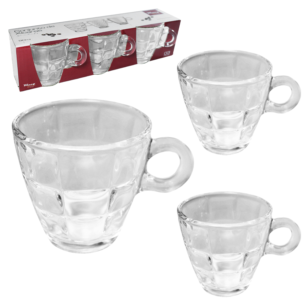 JOGO DE CANECA XICARA DE VIDRO PARA CAFE SANDALO COM 6 PECAS 90ML