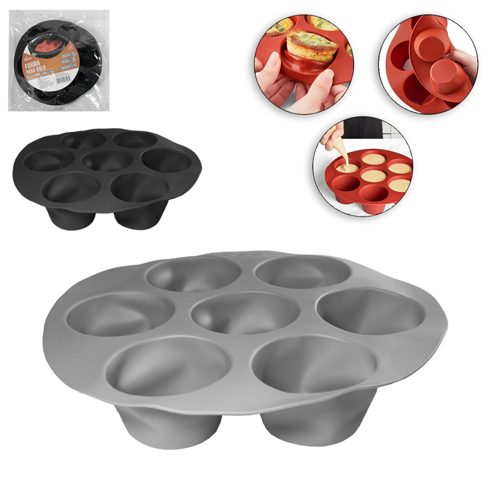 FORMA DE SILICONE REDONDA DE CUPCAKE PARA AIR FRYER COM 7 CAVIDADES 17,5X3,5CM DE Ø LIVON