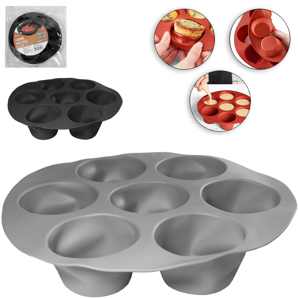 FORMA DE SILICONE REDONDA DE CUPCAKE PARA AIR FRYER COM 7 CAVIDADES 21X3,5CM DE Ø LIVON