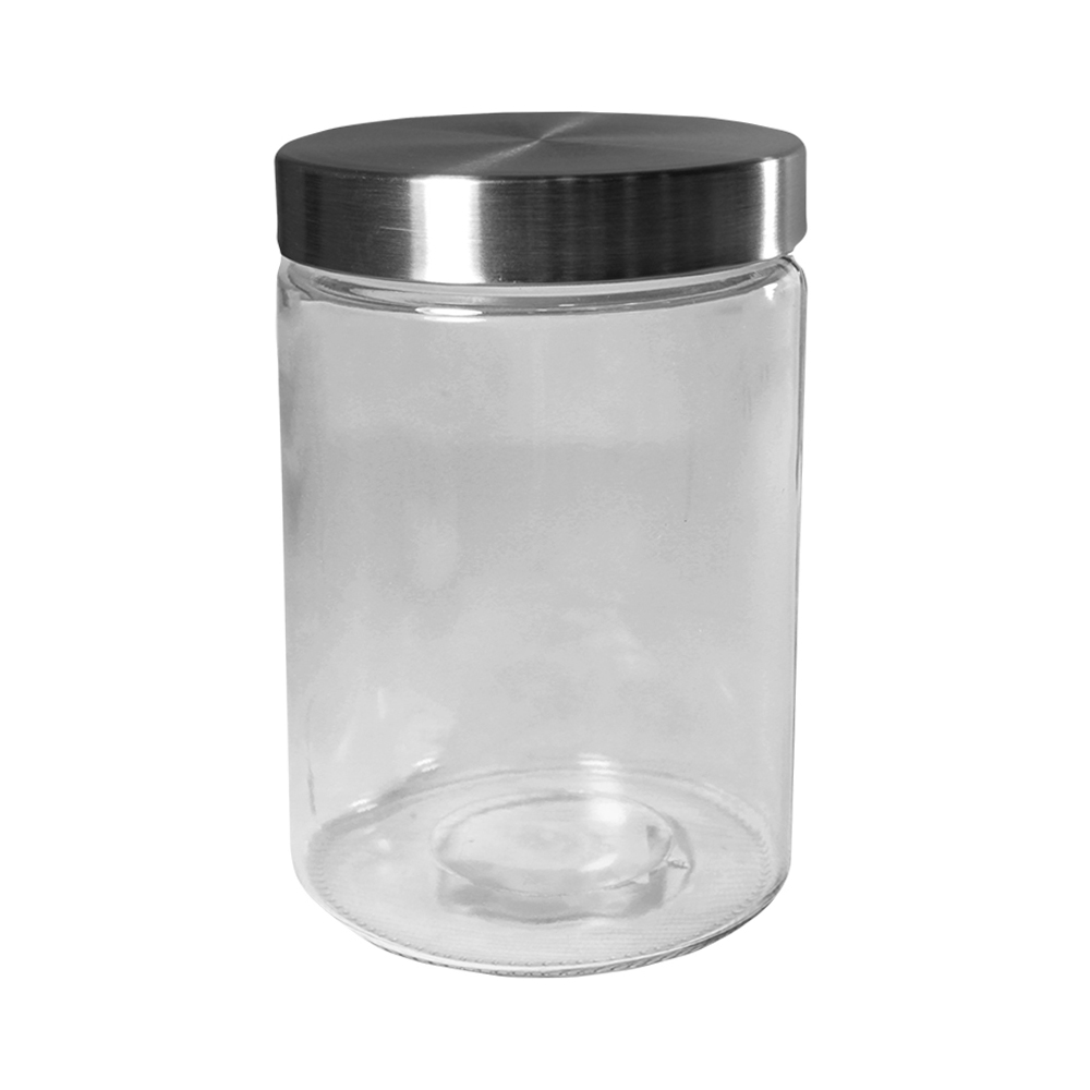 POTE DE VIDRO REDONDO COM TAMPA DE INOX 1,3L