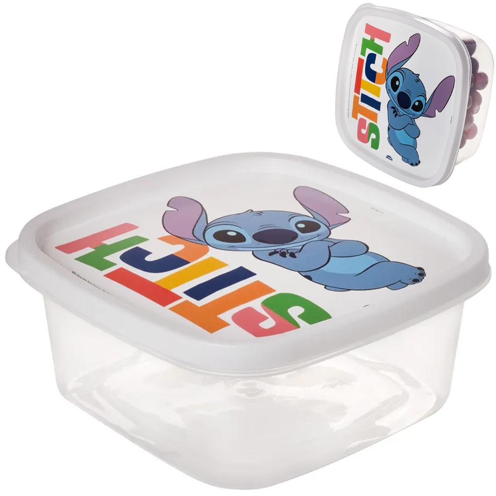 POTE DE PLASTICO QUADRADO COM TAMPA STITCH 1,1L