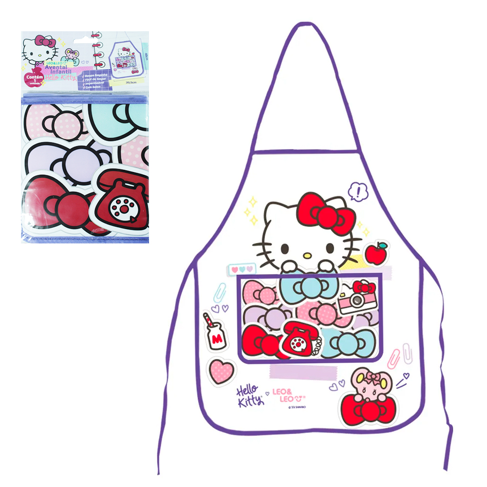 AVENTAL DE POLIESTER INFANTIL COM BOLSO HELLO KITTY 50X39,5CM  