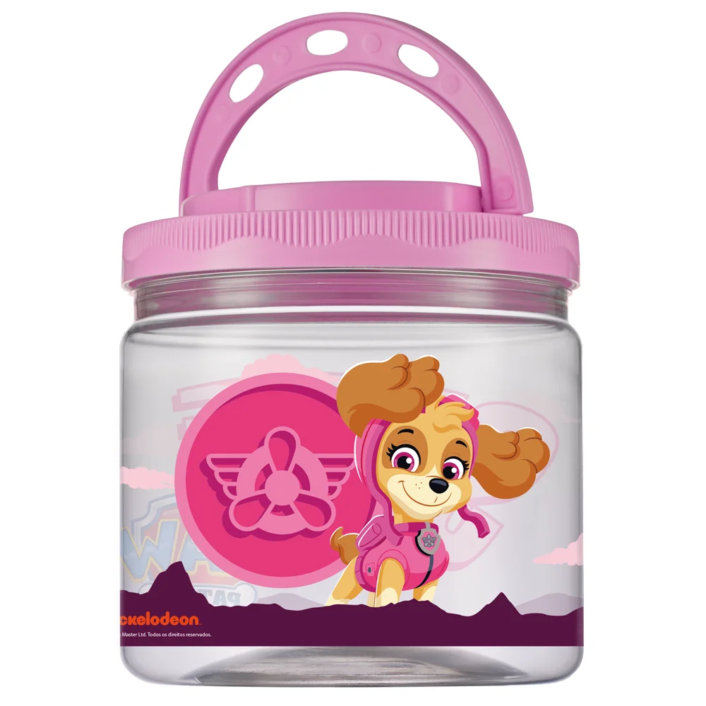 ORGANIZADOR DE PLASTICO REDONDO ROSA PATRULHA CANINA SKYE COM TAMPA DE ROSCA E ALCA 1000ML PAW PATROL  