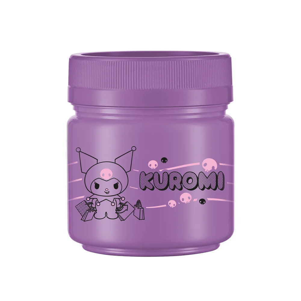 POTE DE PLASTICO REDONDO LILAS KUROMI EMPILHAVEL COM TAMPA DE ROSCA 150ML  