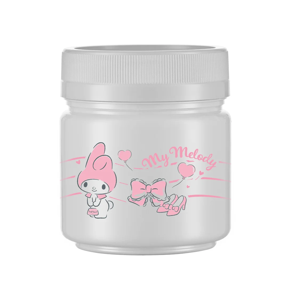 POTE DE PLASTICO REDONDO BRANCO MY MELODY EMPILHAVEL COM TAMPA DE ROSCA 150ML  