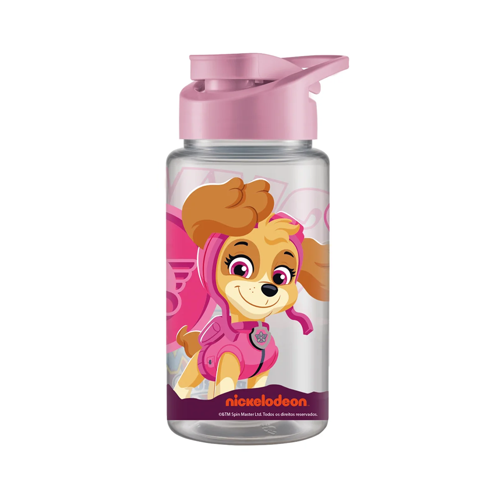 GARRAFA SQUEEZE DE PLASTICO PET ROSA PATRULHA CANINA SKYE COM TAMPA. E ALCA 500ML  